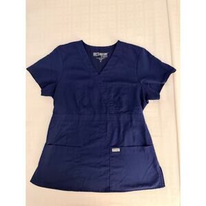 Grey's Anatomy by Barco Women's Riley Mock Wrap Scrub Top Indigo Navy Size M